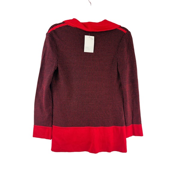 Ming Red Black top Zipper Sweater V-Neck Long Sleeves Color Block XXS - Picture 2 of 7